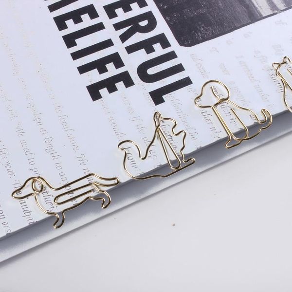 Golden Dog Clip Animal Paperclips Cartoon Clips Paper Creative Personnalisation Special Shaped Gold Kawaii Stationery