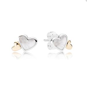 Golden Double Hearts Stud Pendientes para Pandora 100% 925 Sterling Silver Wedding Party Diseñador de joyas Pendiente para mujeres Hermanas Pendiente de regalo con caja original