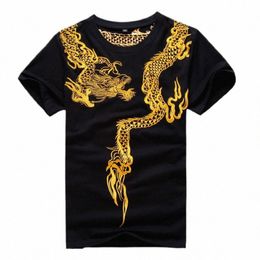 Golden Drag Embroidery Men Cott T-shirt 2024 Nieuwe casual zomertoppen korte mouw T-shirts zwart / wit b4ez#