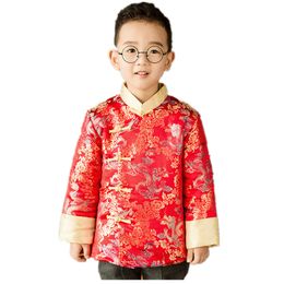 Gouden draak baby jongen jas gewatteerde tang pak kinderen china jurk kleding outfits jongens jas rode prestatie kostuum jumper 210413