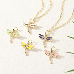 Golden Dragonfly Ketting Hanger Koper Zirconia Emaille Dier Vorm Ketting Voor Vrouwen Zomer Partij Sieraden Geschenken