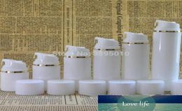 Borde dorado Tapa blanca Botella con bomba sin aire Botellas sin aire de plástico Envases de loción cosmética al vacío F522 Experto en fábrica desi2424090