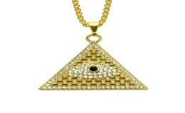 Colliers pyramidaux égyptiens dorés pendentifs hommes femmes glacés out illuminati Evil Eye of Horus chaînes bijoux cadeaux 9710113