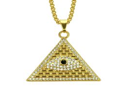 Colliers et pendentifs pyramide égyptienne dorée pour hommes et femmes, cristal glacé Illuminati, mauvais œil d'horus, chaînes, bijoux cadeaux 9143665