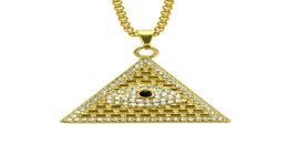 Colliers pendentifs pyramide égyptienne dorée pour hommes et femmes, cristal glacé Illuminati, mauvais œil d'horus, chaînes, bijoux cadeaux 1969277