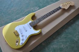 Gouden elektrische gitaar met witte slagplaat, geschulpte toets, palissander fretboard, gouden hardware, leveren op maat gemaakte diensten