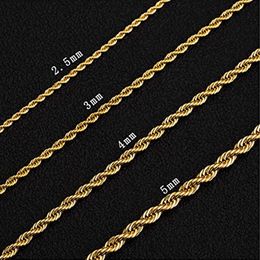 Golden Fashion Twisted Gold Plated Rope Chain Sieraden Geschenken - 2 3 4 5 6 7mm Hoge kwaliteit Gold Rope Chain met een roestvrijstalen ketting.