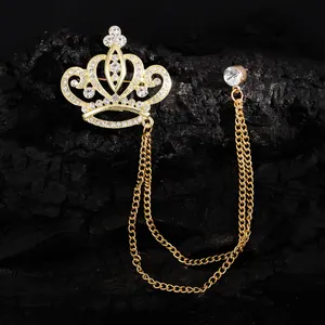 Diamants dorés grande couronne modélisation vêtements de cérémonie pour hommes accessoires pour assister à la fête broche incontournable de la mode lumineuse