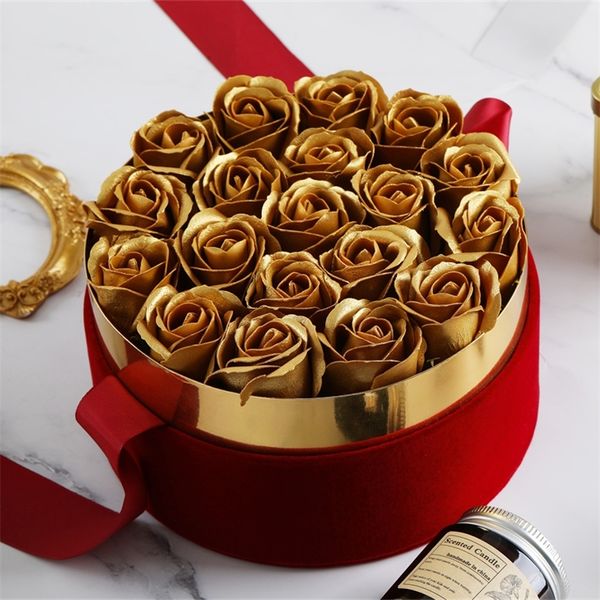 Boîte à fleurs de savon flanelle de cadeau doré ne s'effectue jamais de roses dorées pour anniversaire de mariage Saint Valentin surprise Jour de la mère 220420