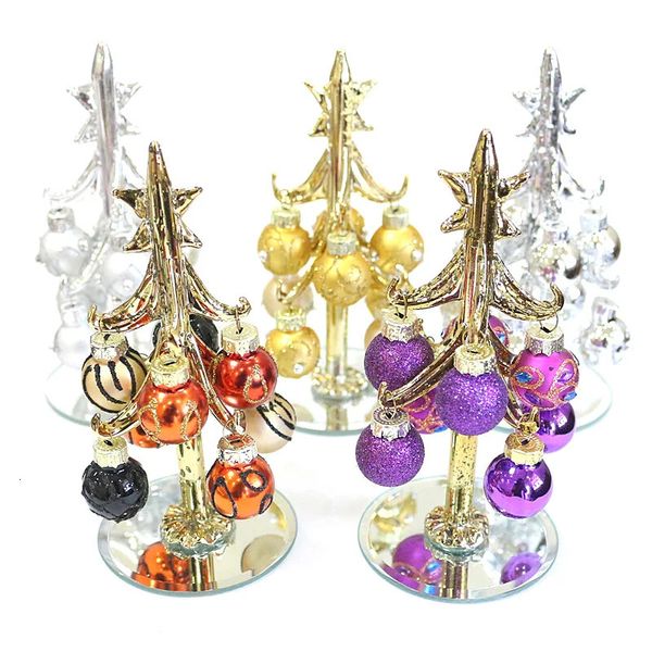 Ornements d'arbre de Noël en verre doré avec accessoires de décoration suspendus de style européen pendentif boules creuses de Noël colorées de 2 cm 240116