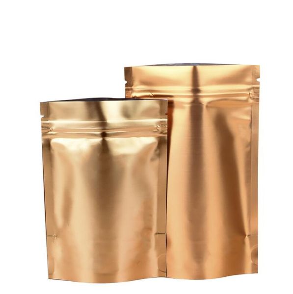 Couleur or doré Stand Up sac en papier d'aluminium sac à fermeture éclair alimentaire thé café emballage sacs pochettes sac en papier d'aluminium Zip