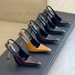 Gouden Hoge Hak Slingback Nieuw Lakleer Slingback Puntige neus Sandalen Naaldhakpumps Leren zool Kledingschoenen Dames designer Feestbruiloft Avondschoenen