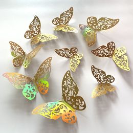 Autocollants muraux papillon creux doré 3d fond de mur tridimensionnel autocollant décoratif mise en page de cérémonie de mariage Festival