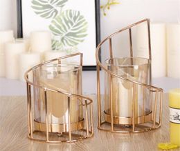 Golden Iron Holder European Geometric Candlestick Romantic Crystal Candle Cup Huistafel Decoratie T2006246982833