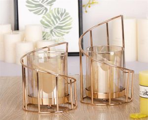 Golden Iron Holder European Geometric Candlestick Romantic Crystal Candle Cup Huistafel Decoratie T2006247016968