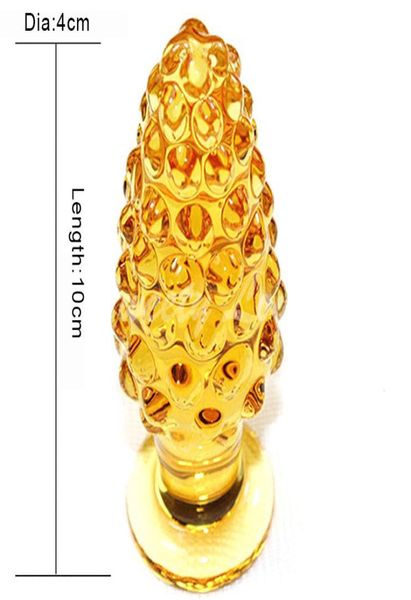 godemichet anal en verre à grosses particules dorées stimulateur d'anus vagin dilatateur gros bouchons anaux buttplug produits de jouets sexuels pour adultes pour femme C186348466