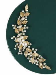 Golden Leaf Pearls Bandbandage Handmade Bride Headdr Vintage 90S Elegant Women Cixes For Party Wedding Hair Acntice 557J # #
