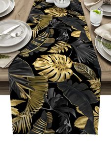Feuilles dorées fond noir de linge de linge de cuisine décoration de cuisine lavable ferme de mariage décoration de fête de mariage 240509
