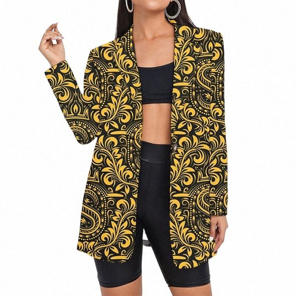 Feuilles d'or Blazers Costumes pour femmes Floral surdimensionné Vêtements de bureau Lady Camoue imprimé Dropship Veste à carreaux Vintage o8Z4 #