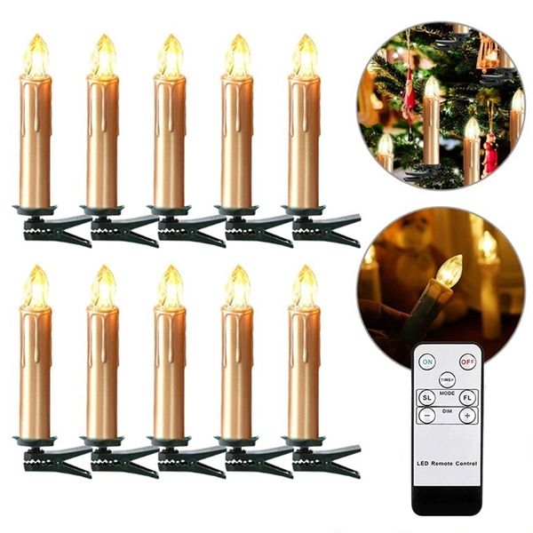Bougies électroniques à LED dorées allument une fausse bougie à piles blanc chaud avec minuterie à distance et clip pour la décoration de Noël 220527