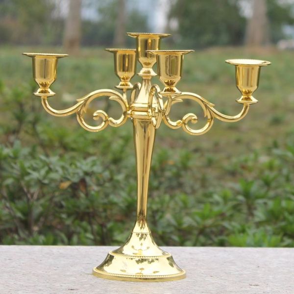 Candelabro de metal dorado, candelabro de 5 brazos, candelabro para evento de boda de 27cm de alto, palo de vela 248y