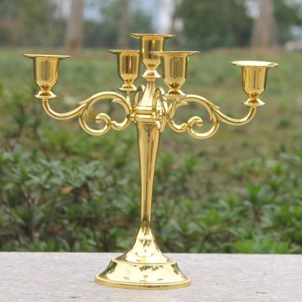 Candelabro de metal dorado, candelabro de 5 brazos, candelabro para evento de boda de 27cm de alto, palo de vela 256S