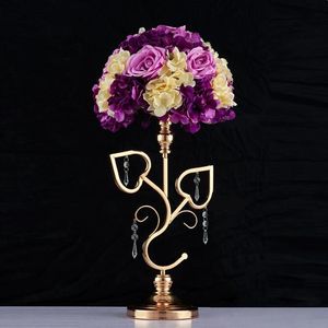 Gouden metalen dubbele hart bloemstand trouwtafel middelpunt evenement pijler weg lood vaas voor kandelaardecoratie