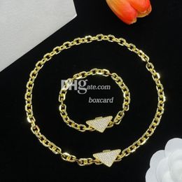 Gouden metalen ketting armband stelt charme driehoek Rhinestone link ketting kettingen armbanden sieraden set