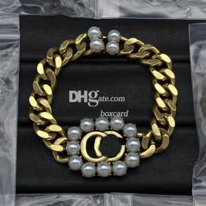 Bracelets de perles en métal doré avec boîte pour femmes, Double lettre plaquée or 18 carats, bijoux tendance