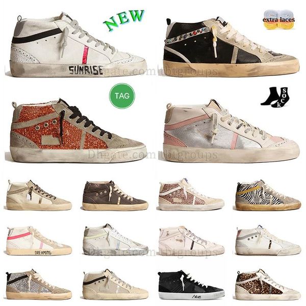 Golden Mid Star Sneakers High-top Italia Marca Plataforma Zapatos de mujer Oro Astilla Brillo Leopardo Blanco Do-Old Zapato sucio Midstar Dhgates Deportes al aire libre Zapato de gran tamaño