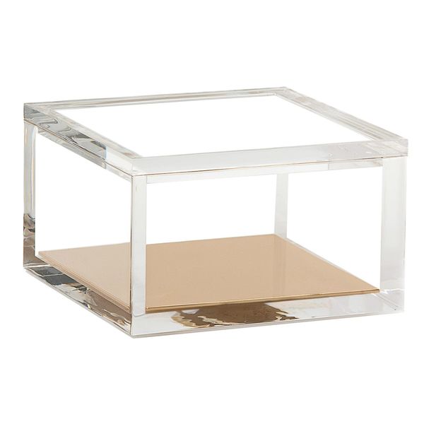 Organizador acrílico con espejo dorado, caja de almacenamiento de plexigas transparente, para hisopos de algodón, jabón, maquillaje y sales de baño, colección Lumiere