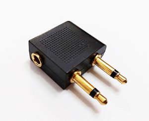 Golden Geplated Audio Connectors, 3.5mm tot Dual 3.5 Airline Airplane Headphone Oortelefoon Adapter Converter / 10 Stks