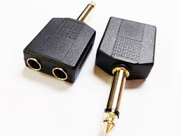 Golden Plated Audio Connectors, 6.35mm Mono Mannelijk naar Dual 6.35 Vrouwelijke Jack Splitter Adapter / 10 Stks