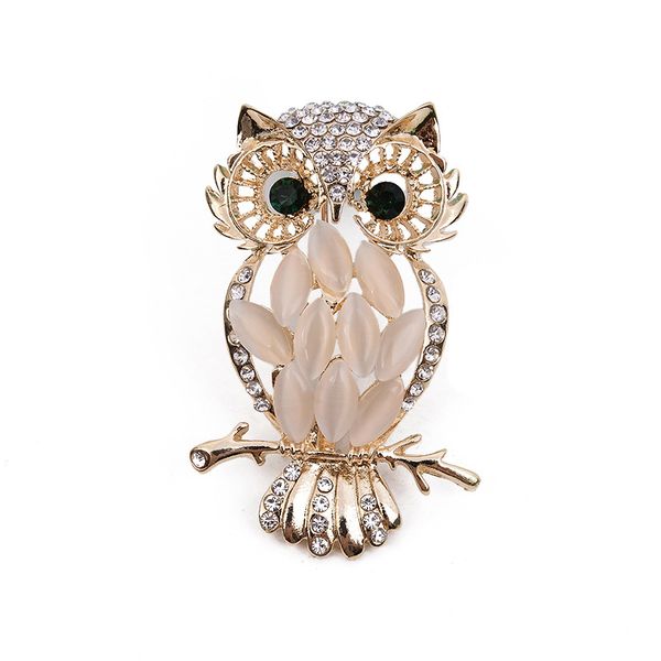 Alliage de Zinc plaqué or belle hibou oiseau strass cristal broche broche bijoux mode costumes accessoires pour femmes et hommes