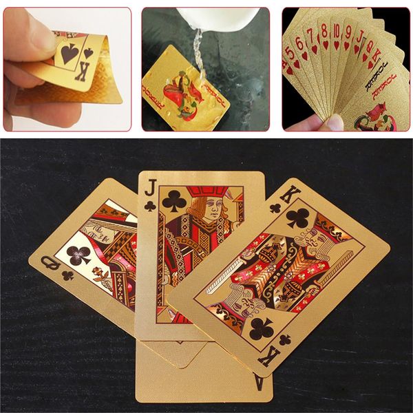 Cartes Golden Playing Entertain Deck of Gold Foil Pokers Set Magic Cards 24k Gold Plastic Foil Pokers Cartes imperméables durables