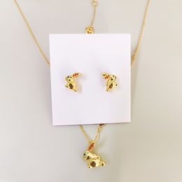 Ensemble de collier et boucles d'oreilles en forme de lapin doré, ensemble de bijoux en cristal coloré avec animaux