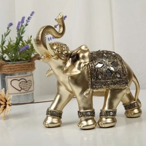 Statue d'éléphant en résine dorée Feng Shui Elegant Elephant Trunk Sculpture Lucky Wealth Figurine Crafts Ornaments for Home Decor 231227