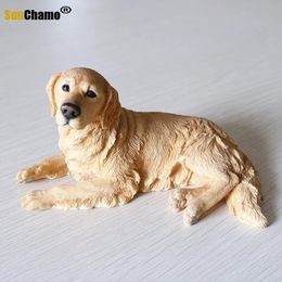 Simulación de postura de Golden Retriever Modelo de perros animales para el hogar Joyería para el hogar Figuras de miniaturas Decoración Craft 2312222