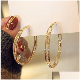 Boucles d'oreilles rondes en cristal doré pour femmes, Bijoux géométriques en strass, déclaration de Bijoux, livraison directe Dhgarden Otl3N