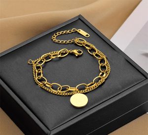 Lettre ronde dorée Accueil Femmes Chaîne Bracelet Lien Designer De Luxe Double Couche Creux Anniversaire Cadeau Bijoux Sans Emballage 11 9c1505261