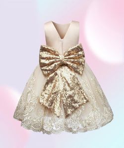 Golden Sequin Baby Brapennement Robes Tulle Princess Dress Event Event Party Wear 1 an Baby Girl Robes d'anniversaire Baptême Baptême L4150398