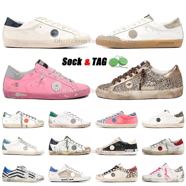 Golden Shoes Baskets Sales Mocassins Chaussures Casual Marque Italienne Hi-Star Daim Dupe Super Baskets Hommes Femmes Do-Old Avec Mid Slide Star Leopard Daim Glitter Rose Baskets