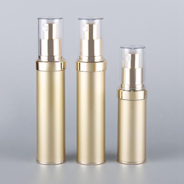 Botella de loción de prensa de plata dorada de 15ml, 20ml, 30ml, 50ml, botella de spray, botella de muestra de esencia subempaquetada