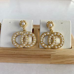 Gouden kleine parel oorbellen Channel Pearl Diamond Drop gouden oorbellen ontwerper voor vrouw modemerk zilveren bruiloft oorbellen barokke parel studs