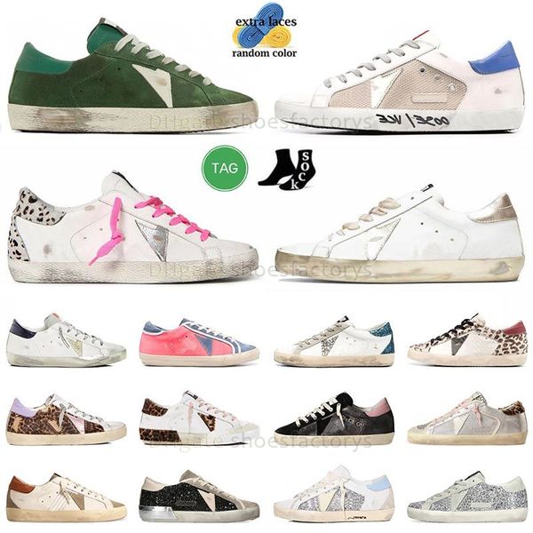 Sneakers dorés hommes Chaussures décontractées Designer Femmes en cuir plat Vintage Old Dirty Italie Brand nappa paillette noire blanc rose super étoile