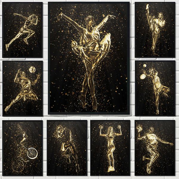 Golden Sport Statue Affiches Football Soccer Gardien de but Hockey Ice Hockey Telvas PEINTURE MUR IMPROSS