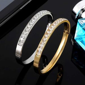 Bracelet carré doré en cristal blanc pour femme, design classique, bracelet et bracelet en acier inoxydable Q0717
