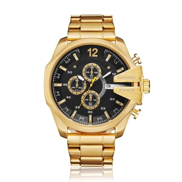 Or En Acier Inoxydable Montre À Quartz Hommes Étanche Militaire Hommes Montres-Bracelets Top Marque De Luxe Cagarny Casual Homme Montre Horloge 220407