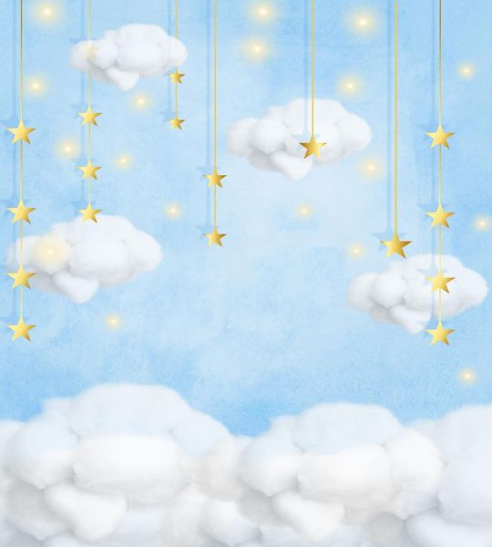 Étoiles dorées nuages lumières brillantes vinyle pographie décors bleu ciel nouveau-né bébé Po Booth arrière-plans pour enfants anniversaire 6671749