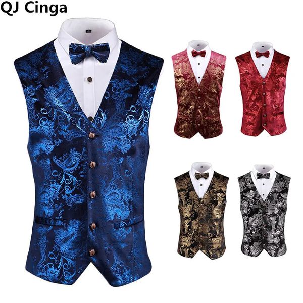 Camiseta sin mangas Golden Steam Punk Conjunto para hombre Chaleco Vestido de novia para hombre Sin mangas Vestido de flores de talla grande ultrafino Camiseta sin mangas con un solo botón para hombre 231023